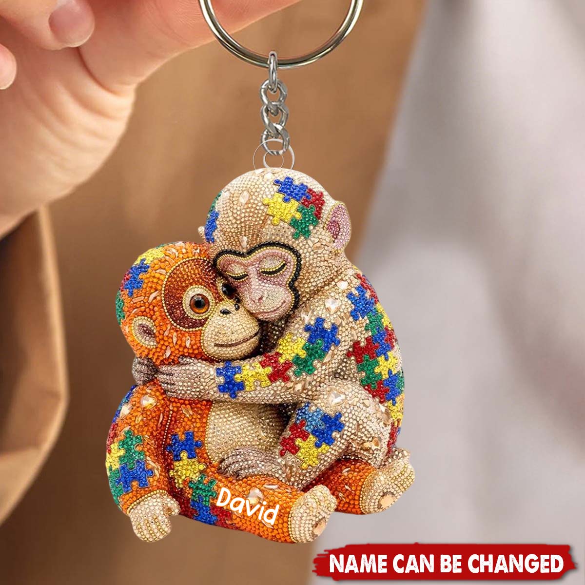 Personalized Autism Monkey Punch Keychain Custom Gift For Autism Mom Encouragement Gifts