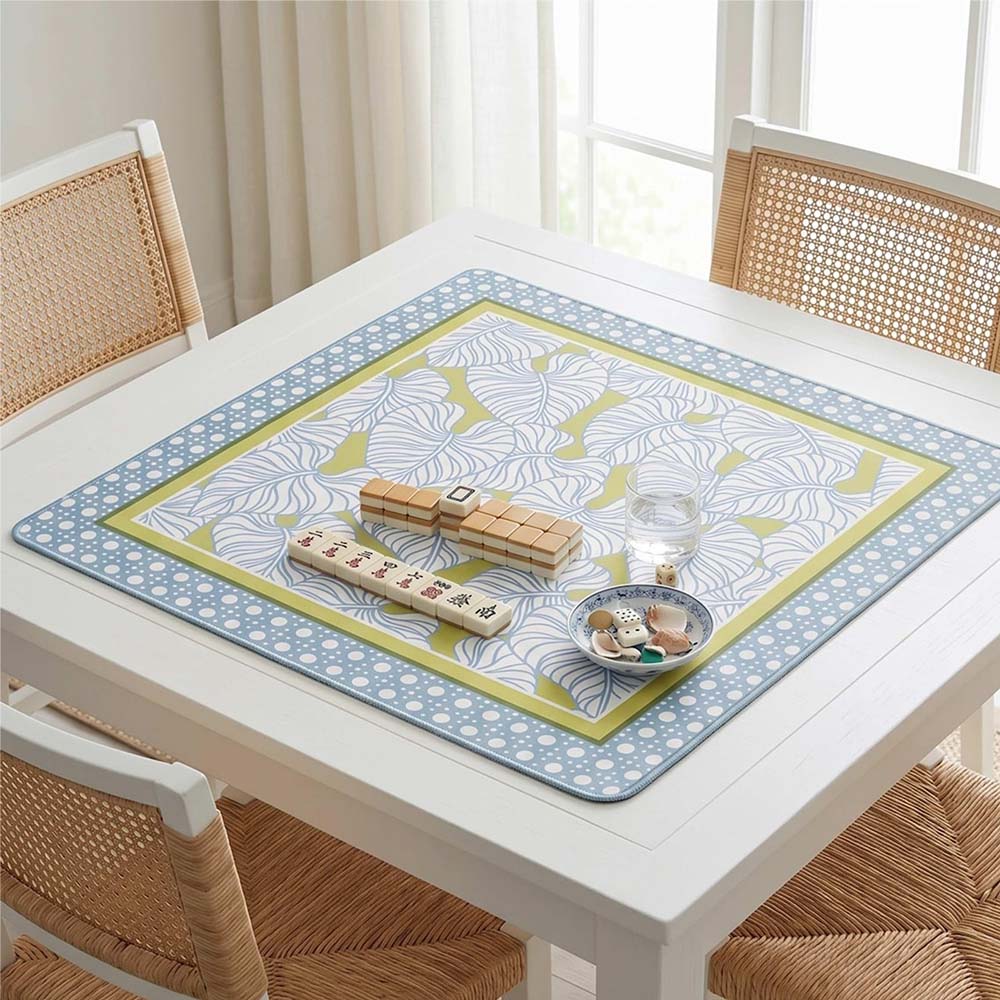 Mahjong Mat Coastal Pattern Design Cane Light Blue Accessories Gift Game Table Square Pad Botanical Print