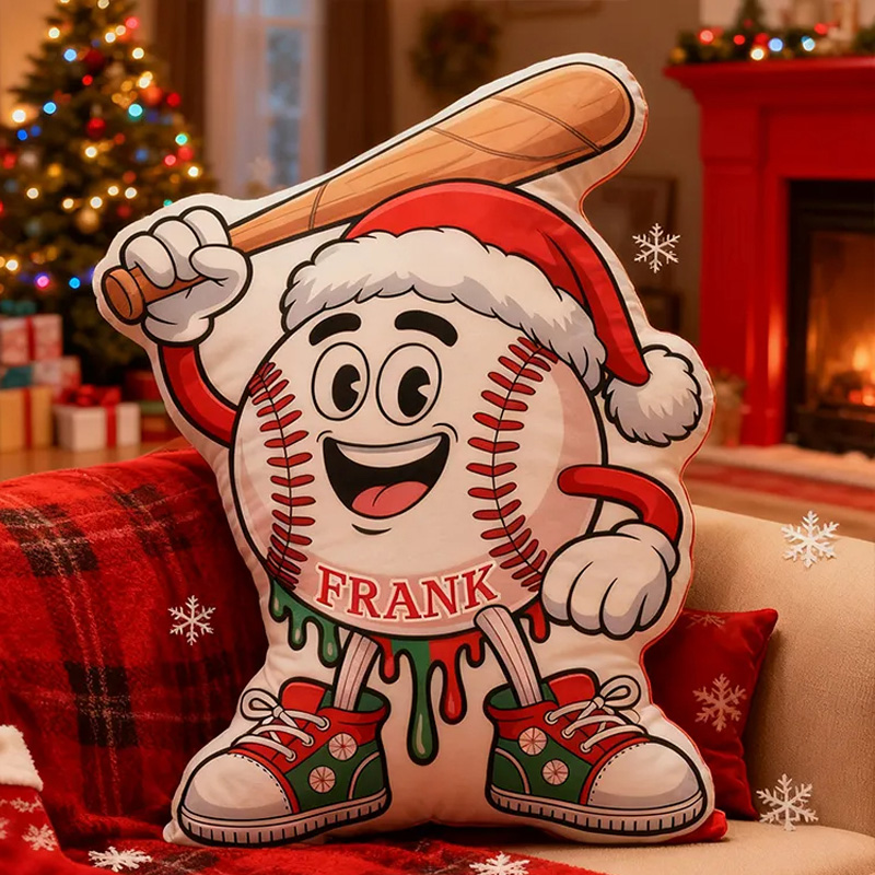 Personalized Christmas Baseball Pillow with Custom Name Design