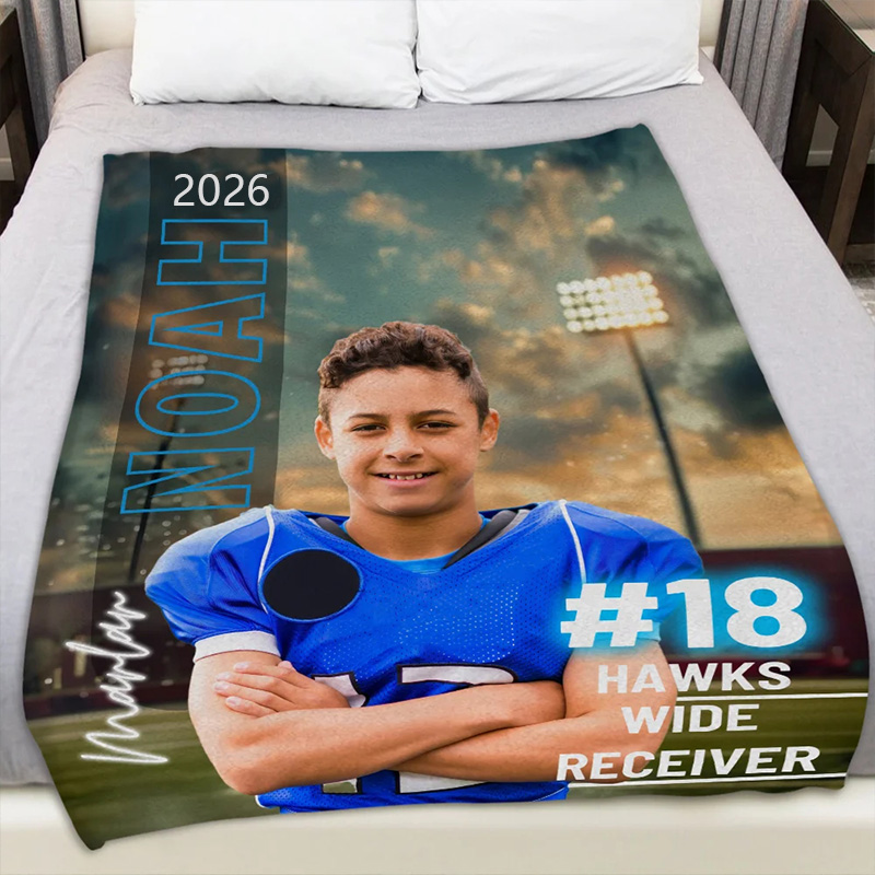 Personalized Football Blanket with Custom Name, Number, Team, and Photo Design