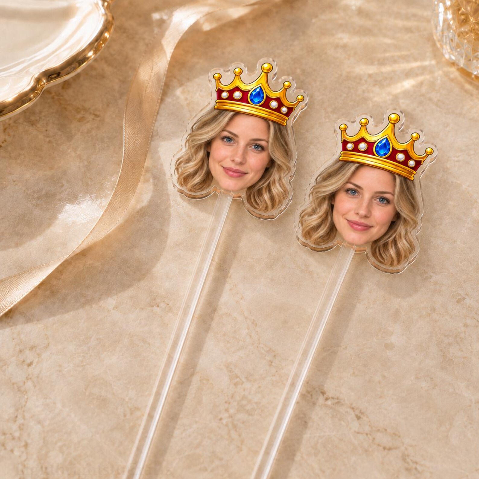 Personalized Photo Face Cocktail Stirrers, Party Hat Drink Decorations (Acrylic)