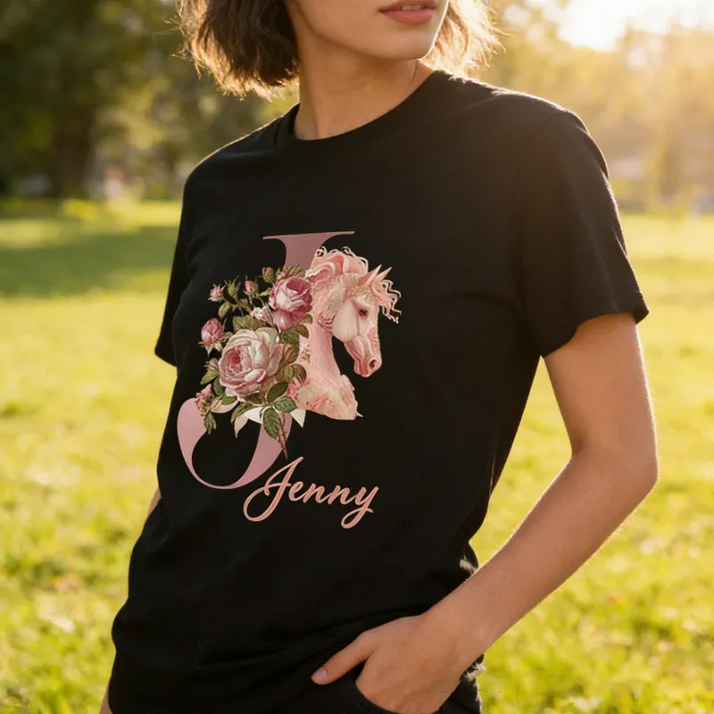 Personalized Horse Riding Initial Name Classic T-shirt for Women for Girls for Horse Lovers Riding Lovers Equestrian Lovers