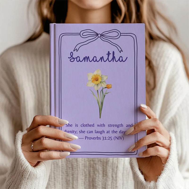 Personalized Birth Flower Bible Verse A5 Prayer Journal Notebook with Custom Name for Her Christian Gift for Women Religious Gift for Sister in Christ