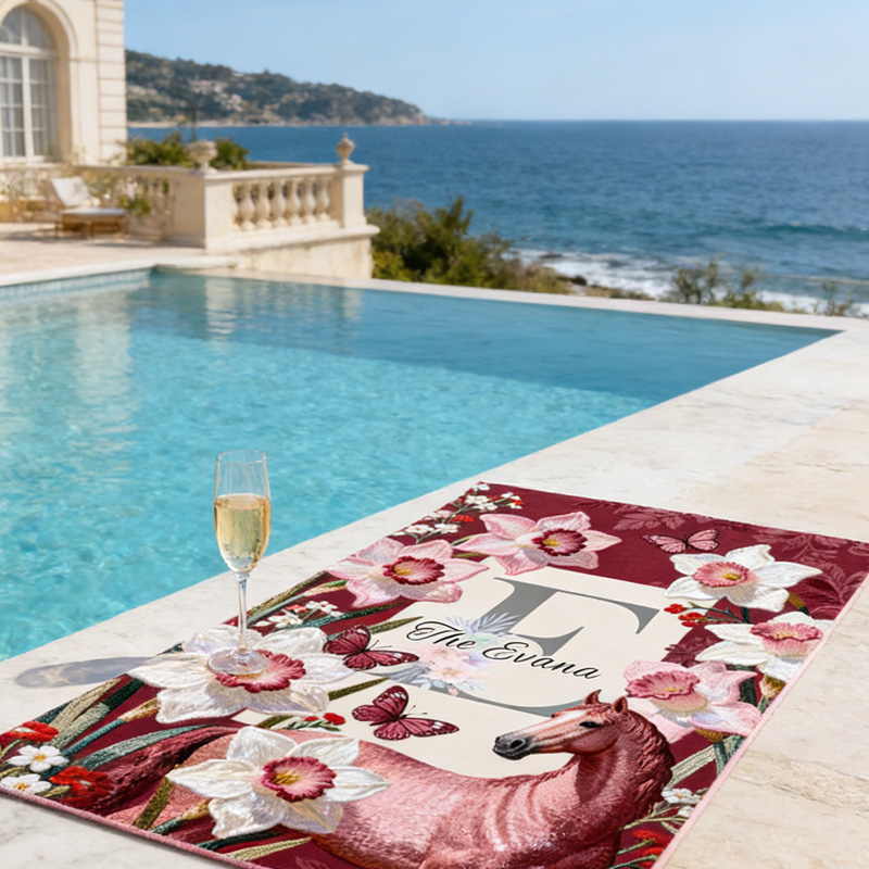 Personalized Monogram Equestrian Floral Horse Quick-Dry Microfiber Beach Towel Beach Party Birthday Gift for Equestrian Lovers
