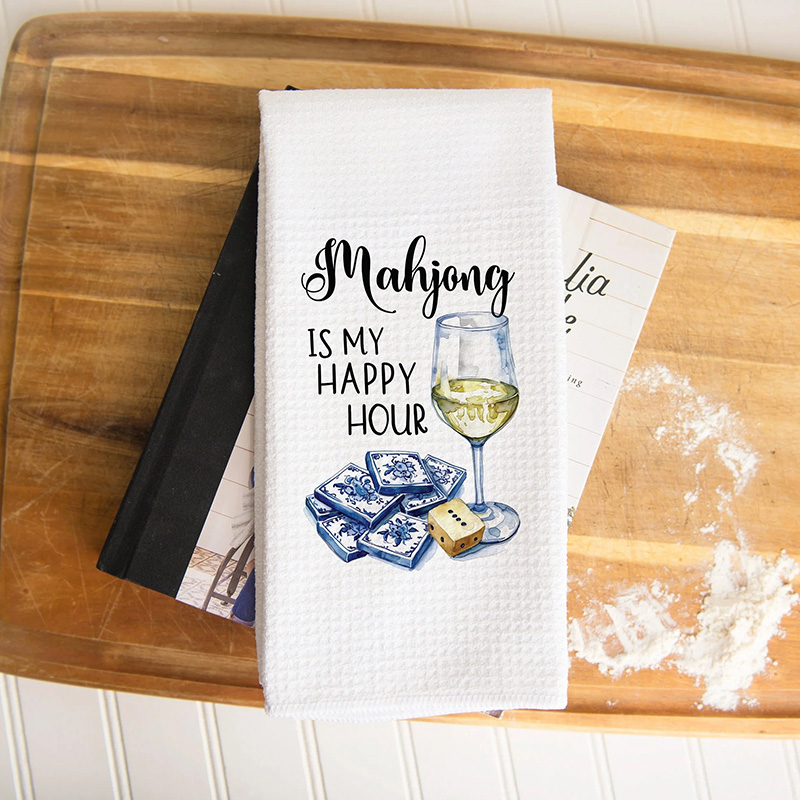 Personalized Mahjong Waffle Weave Towel Mahjongg themed Towel Mahjong-themed Gift for Kitchen Mahjong Party Gift