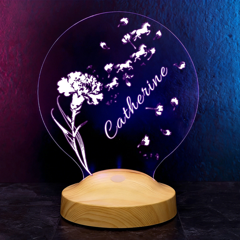 Personalized Flying Birth Month Flower Horse LED Night Light Horse Gifts for Riding Lovers and Equestrian Lovers 