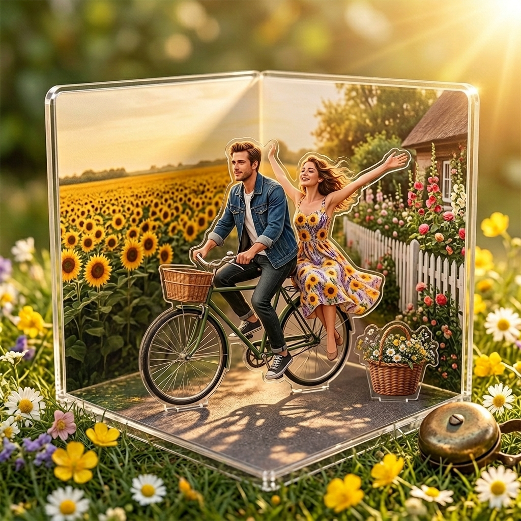 Personalized Acrylic Photo Plaque 3D Couple Figurine Anniversary Gift for Her Romantic Gift Photo to Cartoon Stand Home Decor