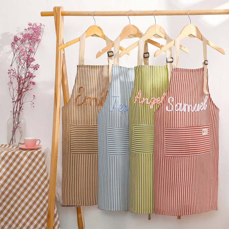 Personalized Striped Cooking Apron with Pocket Mom & Kids Apron Custom Matching Aprons with Pockets Name Kitchen Apron Gift for Cooking