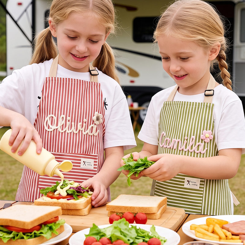 Personalized Striped Cooking Apron with Pocket Mom & Kids Apron Custom Matching Aprons with Name Kitchen Apron Gift for Cooking