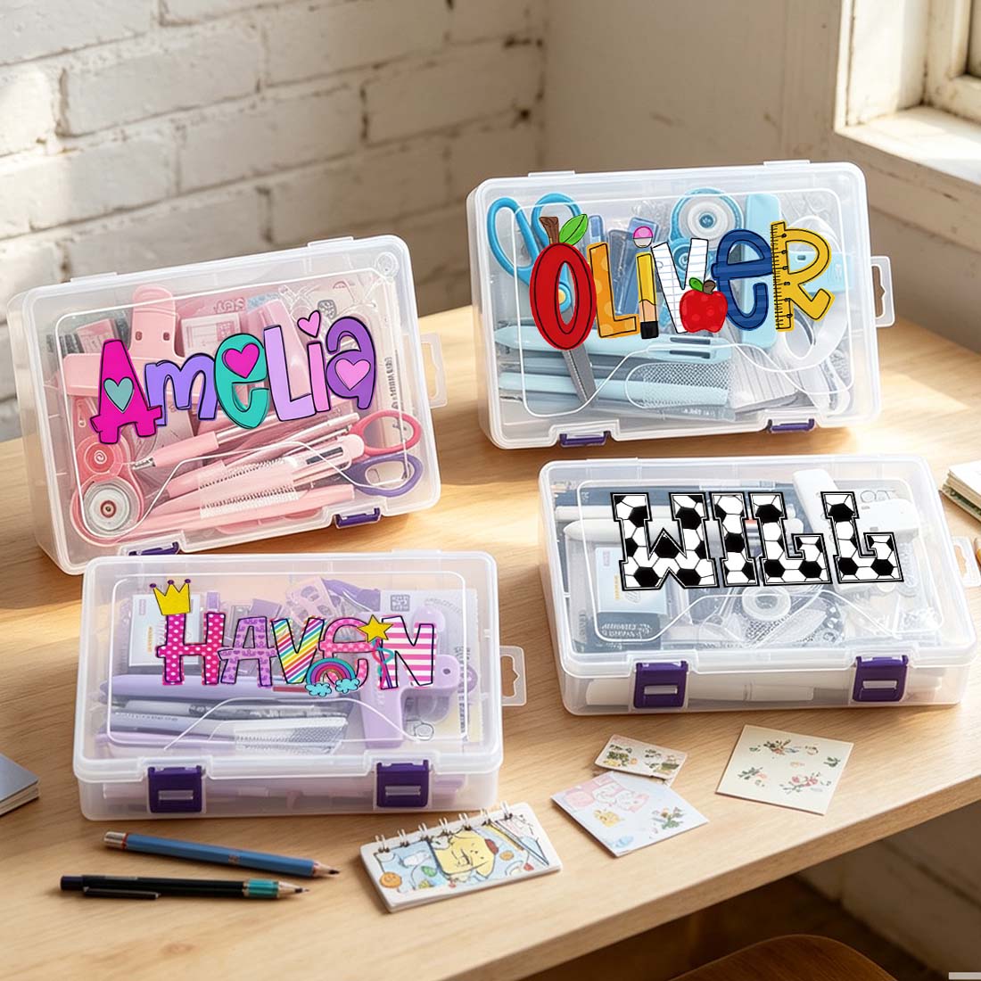 Personalized Pencil Boxes Stationery Set Back to school Durable Plastic