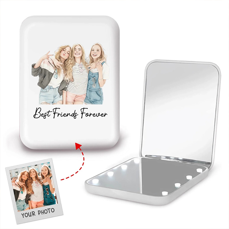 Personalized Love You Bestie Pocket Leather Mirror with Names Best Friend Photo Mirror Custom Unique Bestie Gift Bridesmaid Gift Wedding Bride Gift