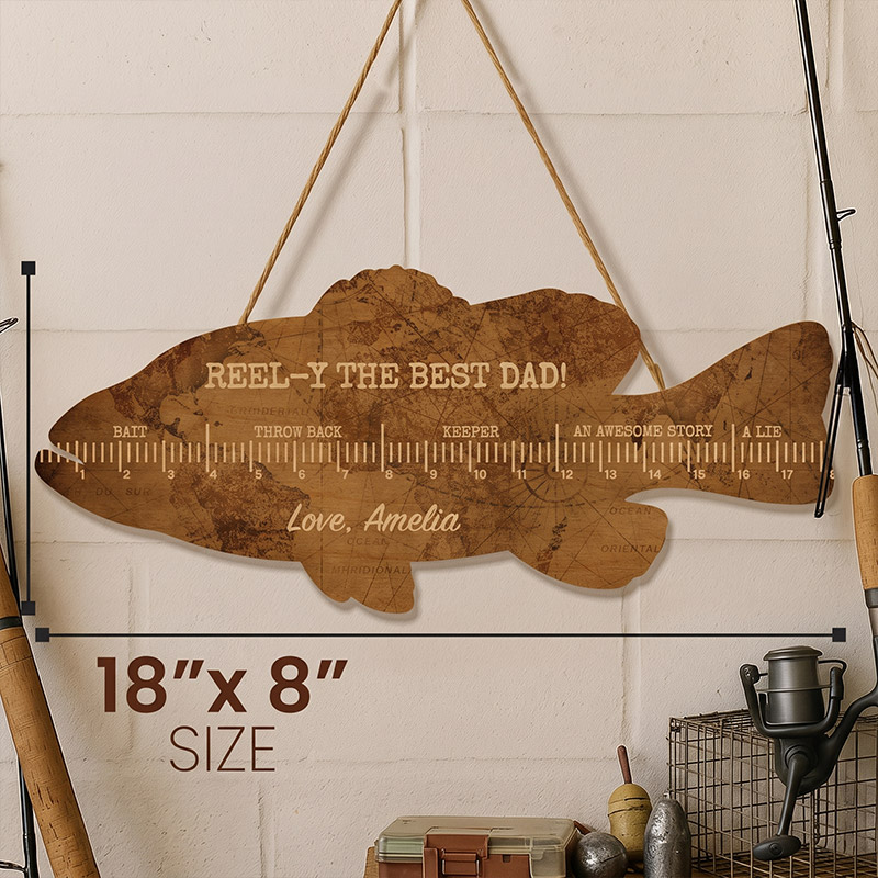Personalized Fish Ruler for Dad with Kids Name Engraved Custom Fishing Gift for Dad Funny Fish Ruler for Dad Gift for Grandpa Fishing Buddy Gift