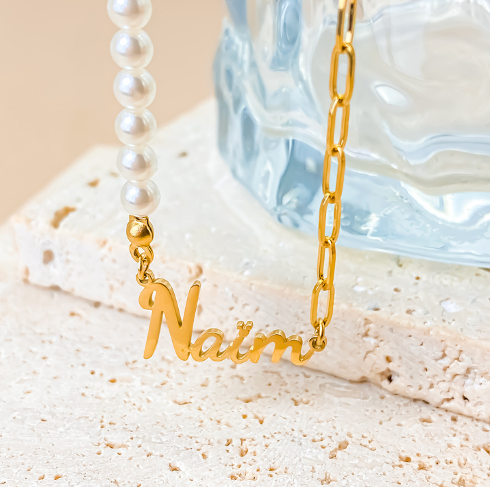 Personalized Pearl Name Necklace for Her Girlfriend Valentine's Day Gift Delicate Pearl & Paperclip Chain Necklace Anniversary Name Jewelry Necklace for Women Birthday Gift for Women