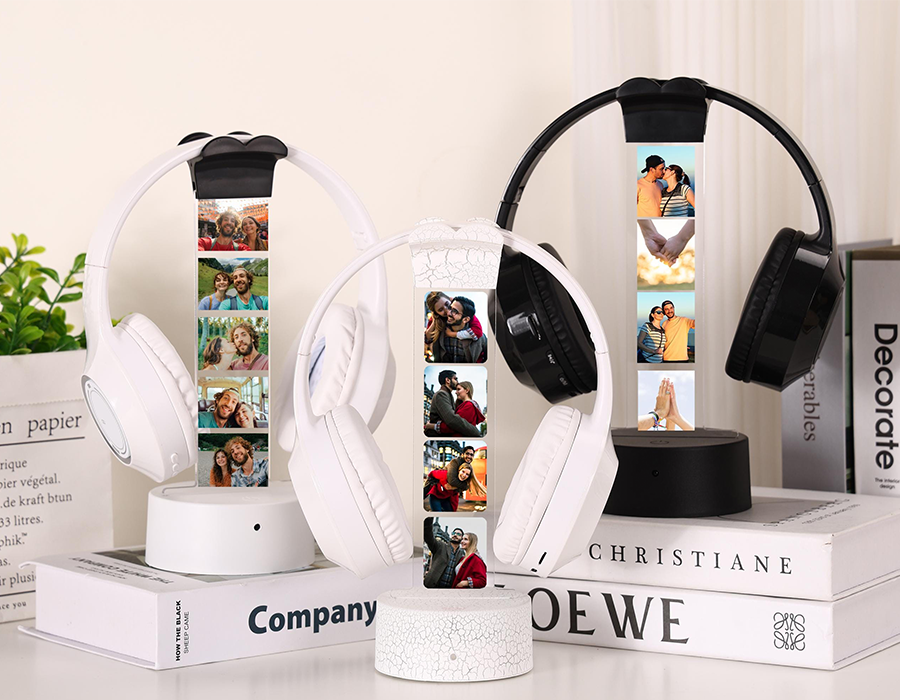 Personalized LED Headphone Stand with Lights,RGB Light Headset Holder,Custom Headphone Display with Photos,Gift for Boyfriend 