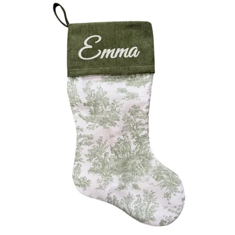 Personalized Toile Christmas Stockings Custom French Country Holiday Decor Farmhouse Stockings Elegant Monogrammed Name Stocking Family Christmas Gift