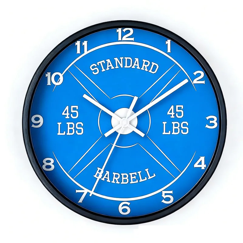 Personalized Gym Wall Clock 45lb Barbell Gym Clock Silent Analog Wall Decor Workout Clock Wall Clock for Gym Lover