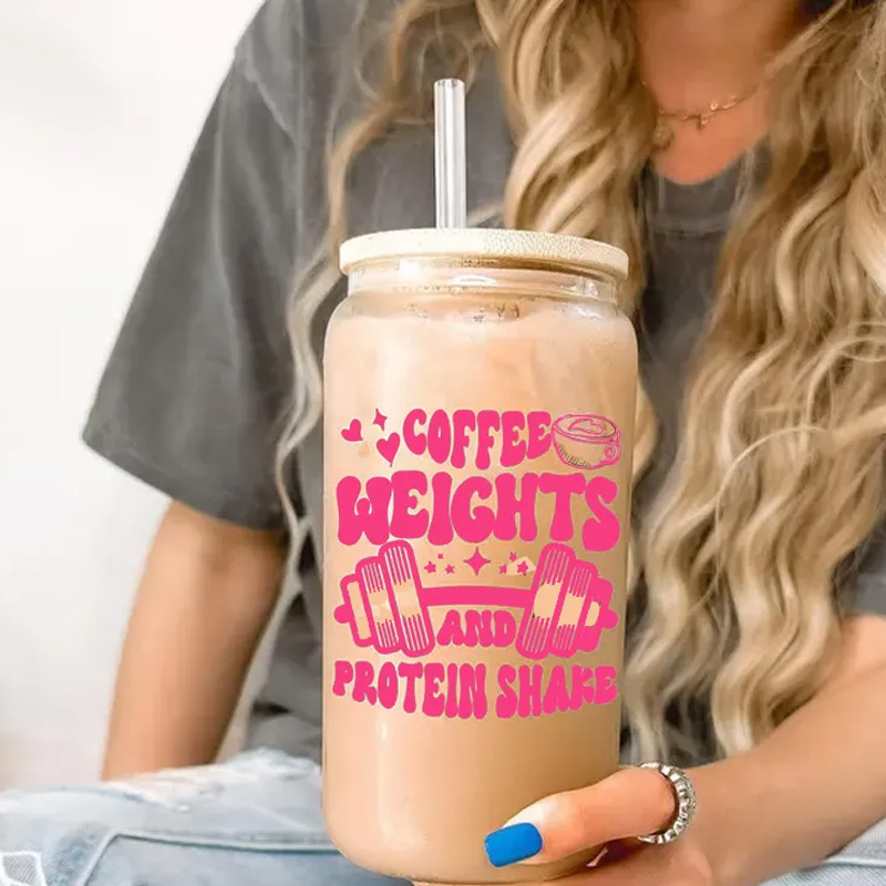 Personalized Gym Water Glasses Gym Lover Cup Beer Can Glass with lid straw Workout Iced Coffee Gift for Gym Girl