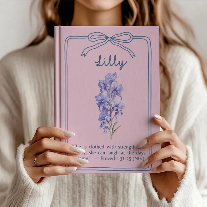 Personalized Birth Flower Bible Verse A5 Prayer Journal Notebook with Custom Name for Her Christian Gift for Women Religious Gift for Sister in Christ
