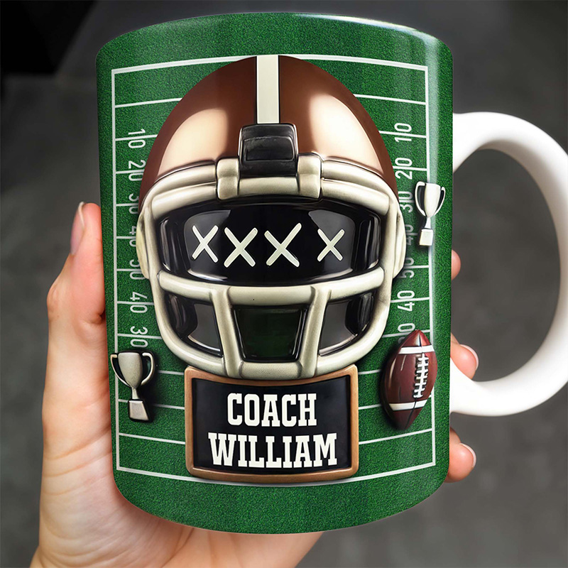 Personalized Football Coach Mug with Custom Name and Helmet Design  