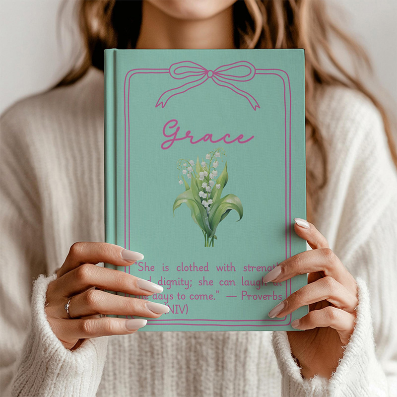 Personalized Birth Flower Bible Verse A5 Prayer Journal Notebook with Custom Name for Her Christian Gift for Women Religious Gift for Sister in Christ