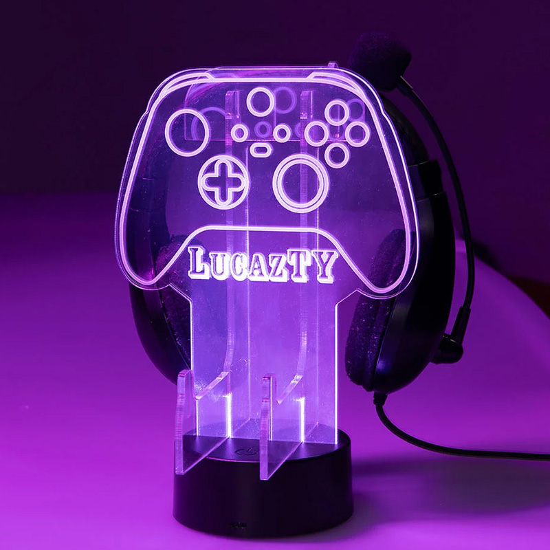 Personalized LED Color Changing Light Controller Holder Headset Stand with Name and ID Desk Decor Birthday Gift for Men Game Lover Geek Lovers