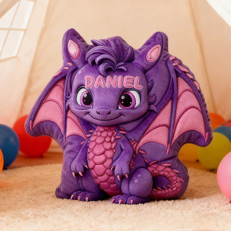 Personalized Cute Little Dinosaur with Name Graphic 3D Print Pillow Christmas Gift for Kids Birthday Gift