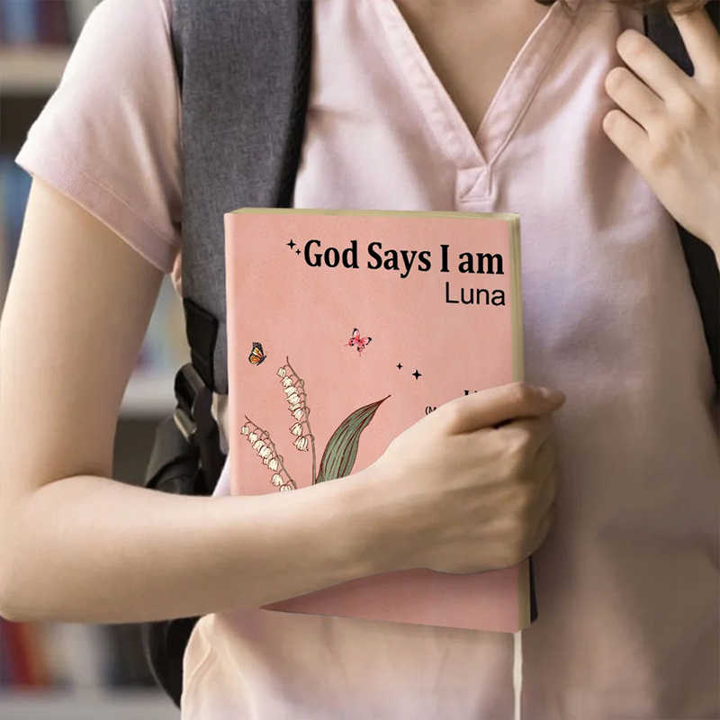 Personalized God Says I am Name Meaning on Bible Verse Prayer Journal Leather A5 Notebook with Name Baptism Thanksgiving Gift for Family Christians