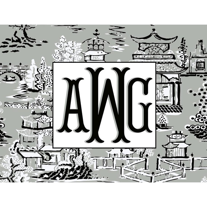 Personalized Mahjong Card Vinyl Stickers Chinoiserie Pagodas Fishtail Monogram