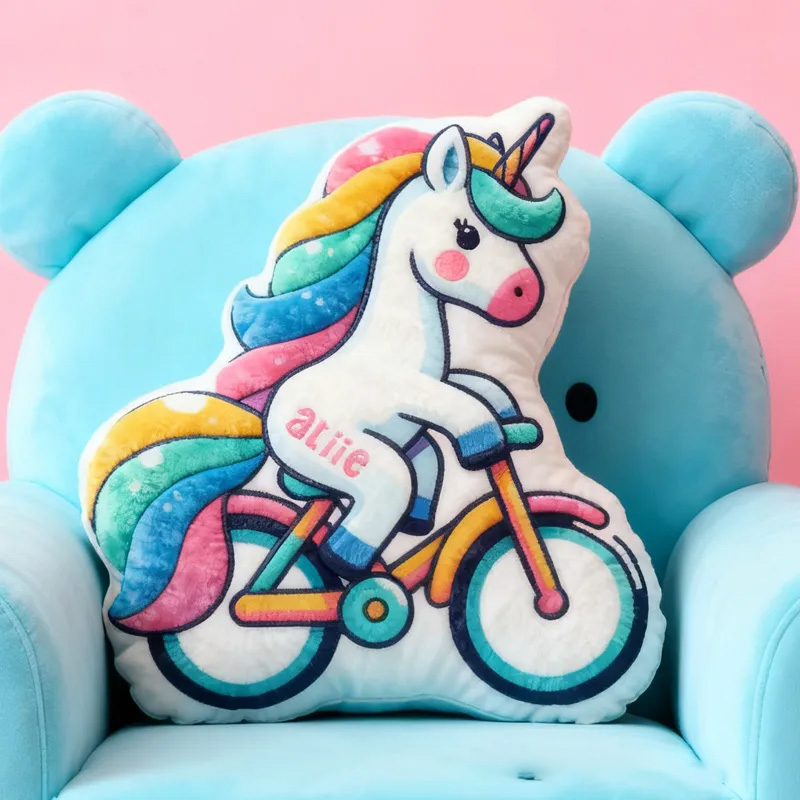 Personalized Pinky Horse Bike Pillow Cozy Graphic 3D Print Dreaming Princess Pillow Name Pillow Comfortable Travel Cushion for Kids Girls Riding Lovers
