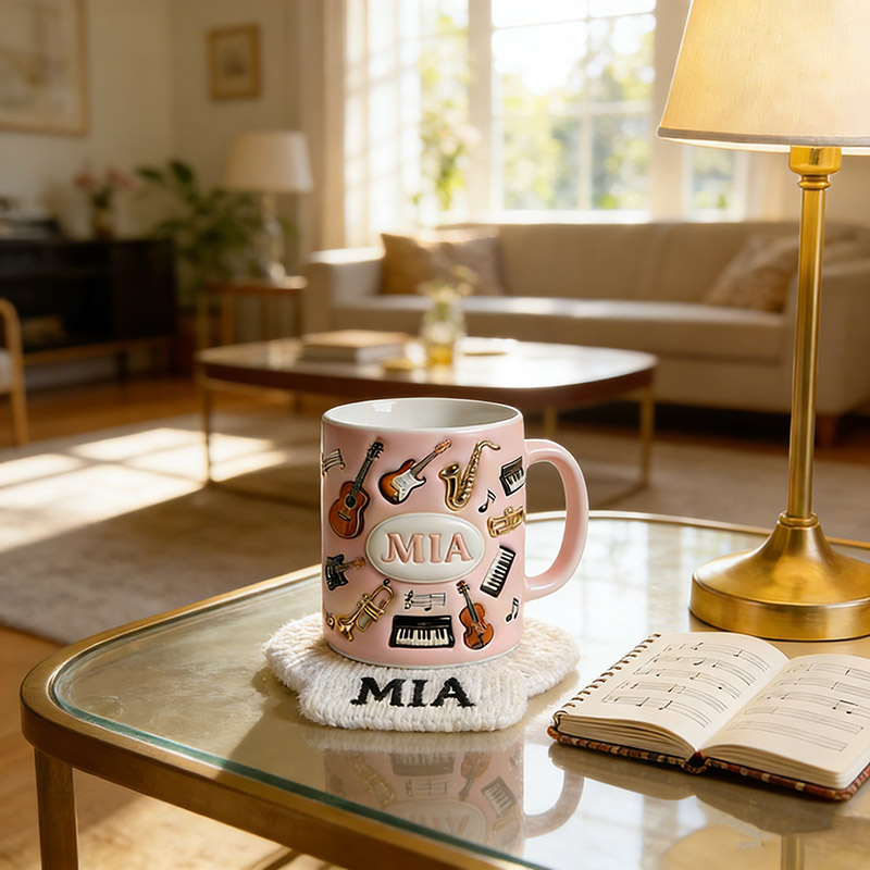 Personalized Inflatable Bubble-Style Musical Instrument Themed Mug Custom Style and Name for Music Lovers for Music Teacher