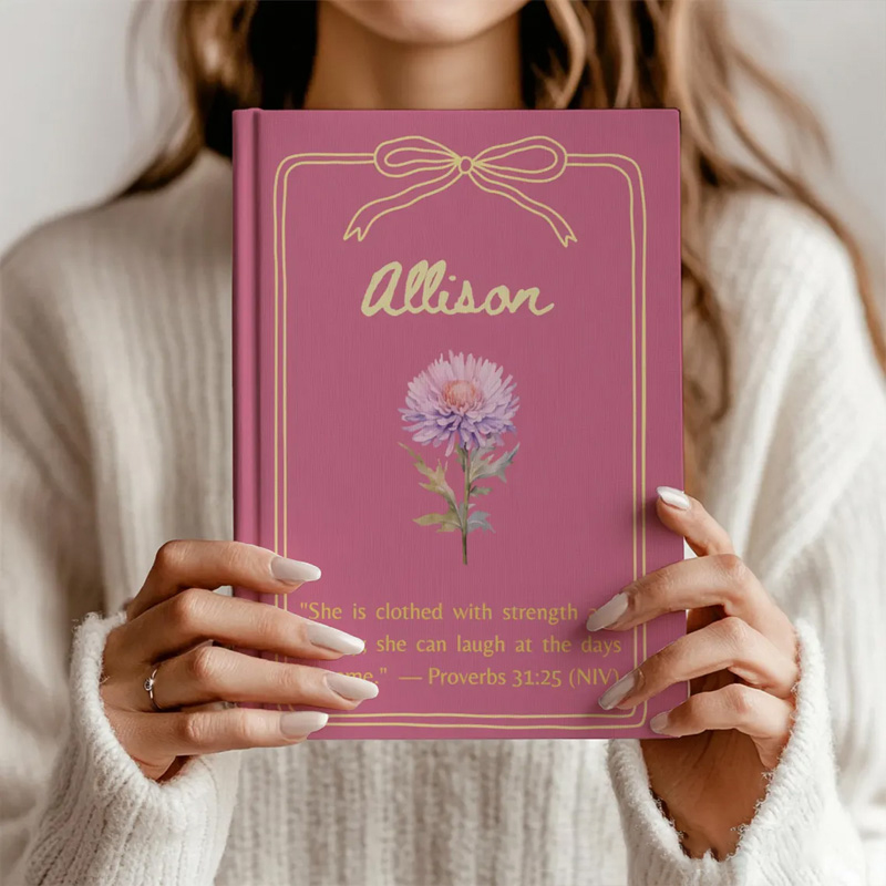 Personalized Birth Flower Bible Verse A5 Prayer Journal Notebook with Custom Name for Her Christian Gift for Women Religious Gift for Sister in Christ