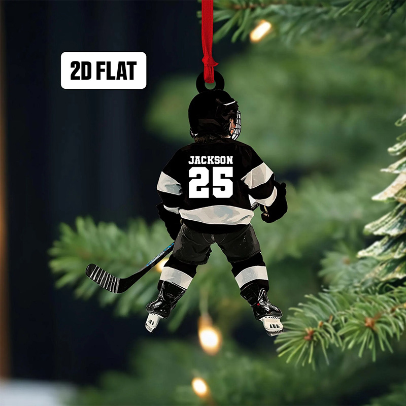 Personalized 2D Hockey Player Ornament with Custom Name, Number, and Jersey Colors