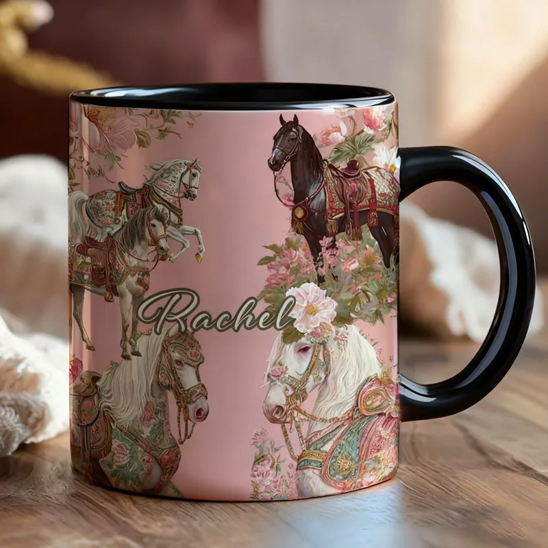 Personalized Riding Floral Mug French Countryside Gifts Coffee Cup Bicycle Tea Cup Riding Ceramic Mug Gift for Riding Lovers Equestrian Lovers