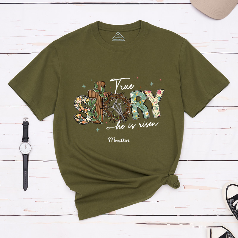 Personalized True Story he is Risen Classic T-Shirt with Custom Name Retro Vintage Shirt Religious Gift Christian Easter Gift for her