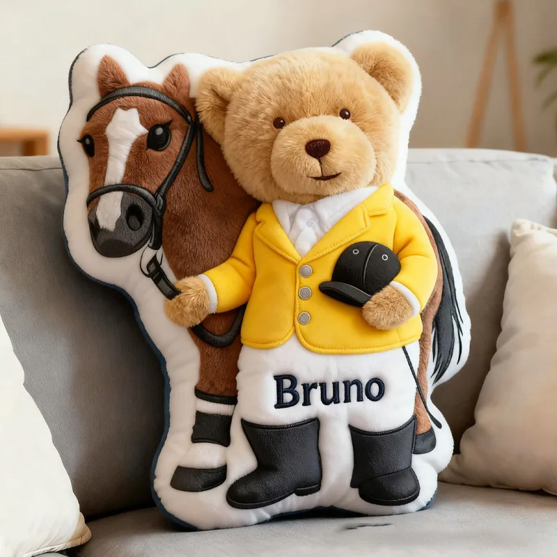 Personalized Equestrian Teddy Bear Pillow Graphic 3D Print for Riding Enthusiasts Horse Lovers Rider Racing Soft and Funny Home Decor