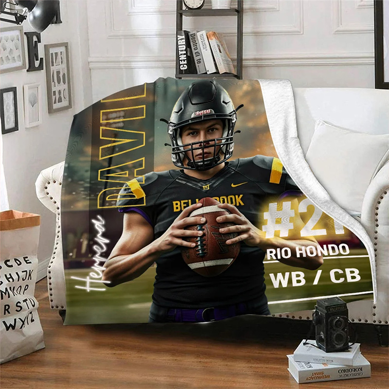 Personalized Football Blanket with Custom Name, Number, Team, and Photo Design
