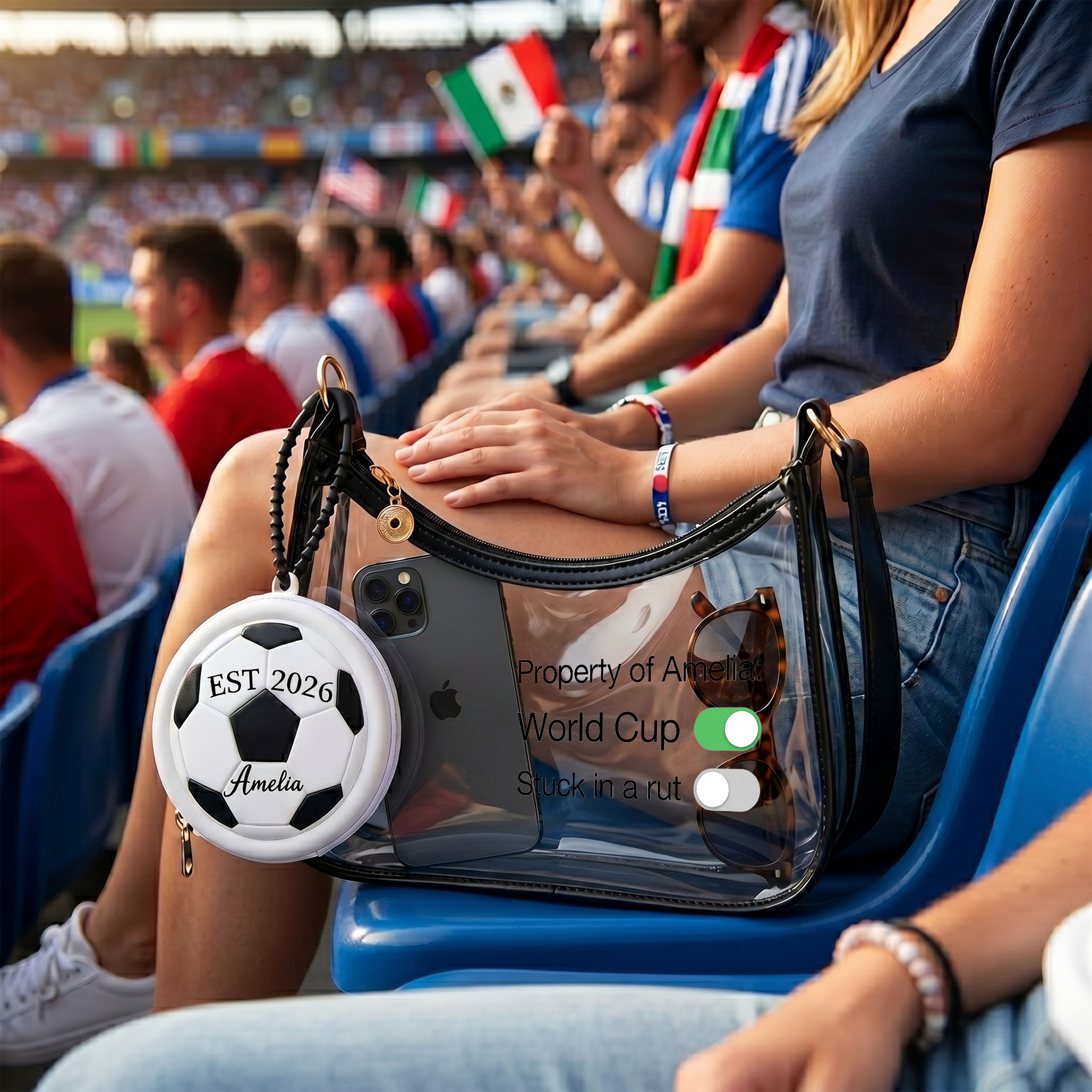 Personalized Clear Stadium Bag for World Cup 2026 Custom Name Transparent Crossbody Purse PU PVC Sport Event Approved Shoulder Bag