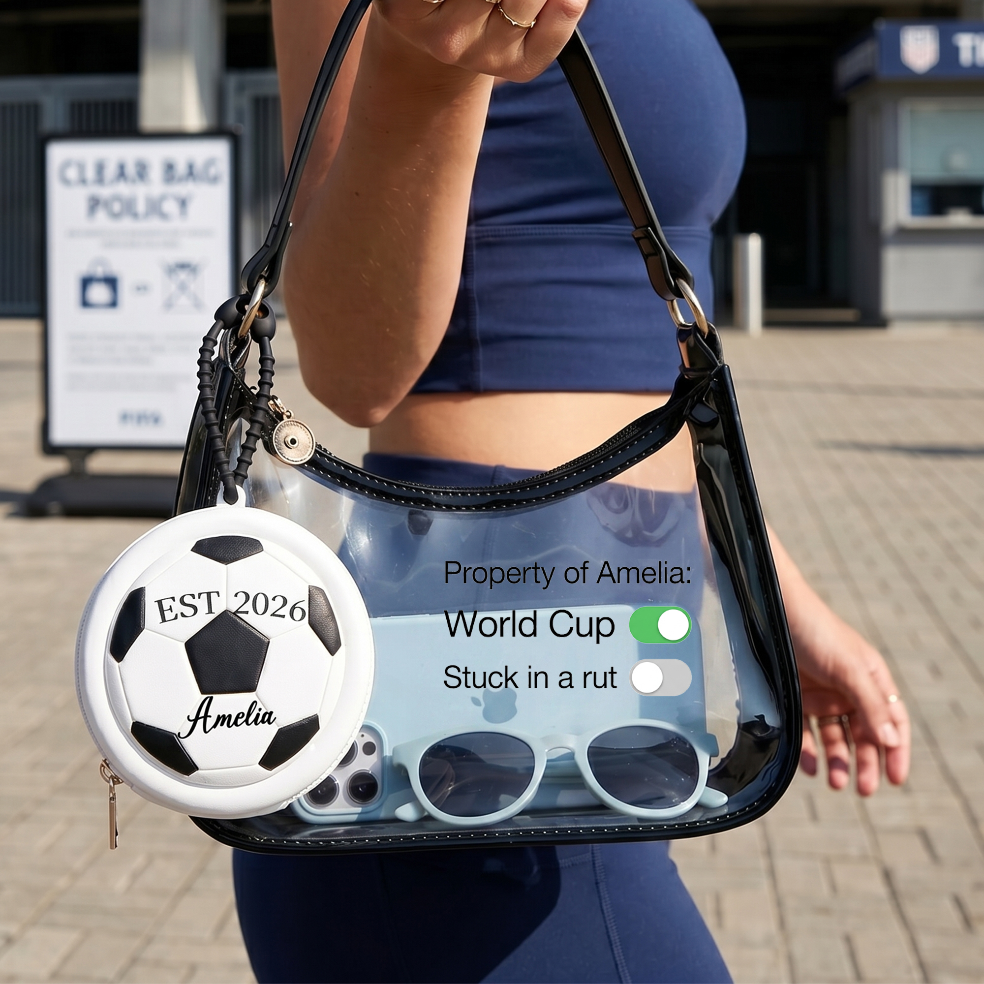 Personalized Clear Stadium Bag for World Cup 2026 Custom Name Transparent Crossbody Purse PU PVC Sport Event Approved Shoulder Bag