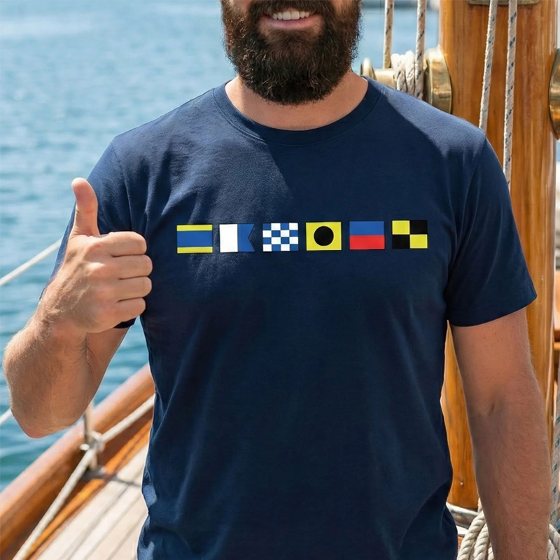 Personalized Nautical T-Shirt Custom Name In Nautical Flags Gift For Maritime Dad Captain