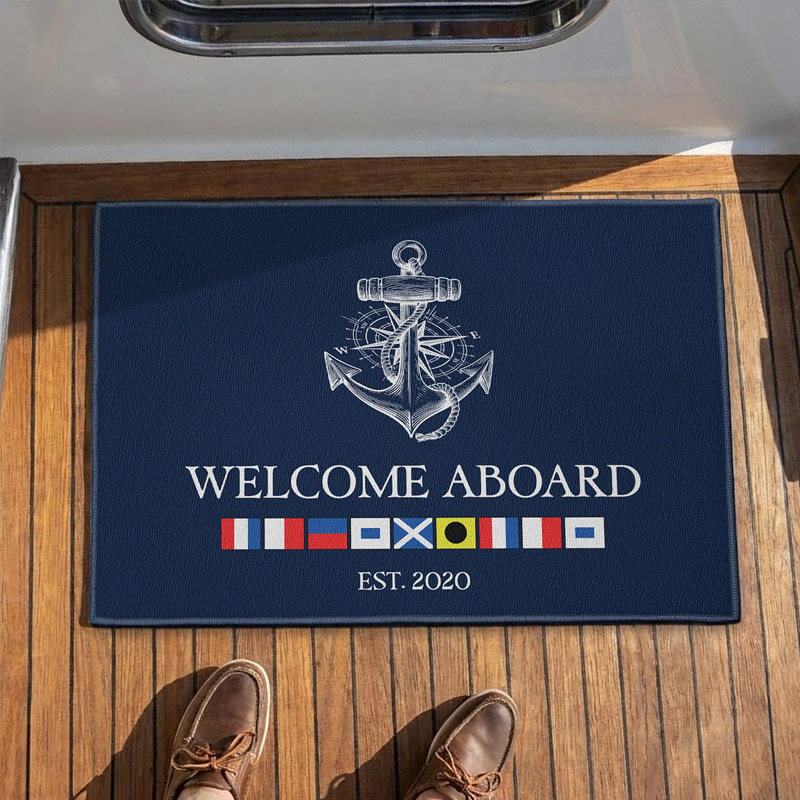 Personalized Nautical Doormat Custom Name In Nautical Flags Gift For Maritime Dad Captain