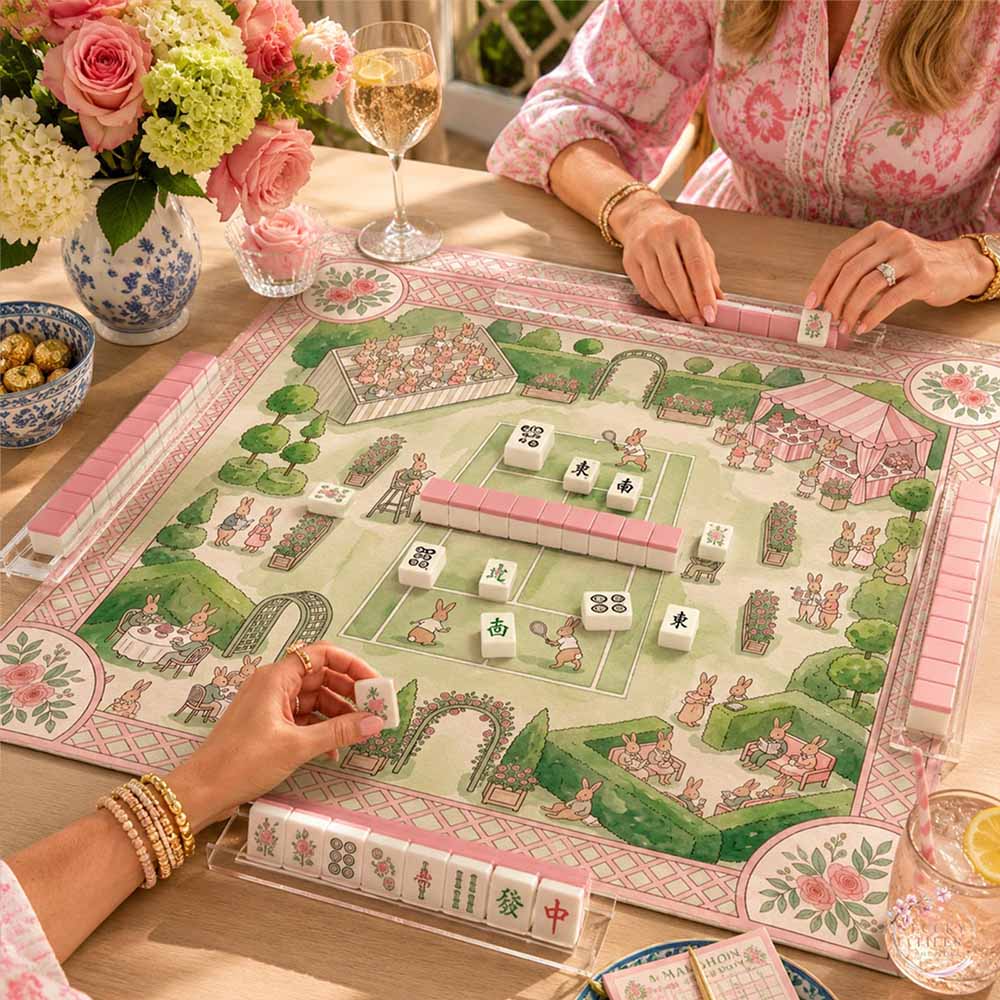 The Bunny Tennis Club Mahjong Mat Garden Party Neoprene Game Mat