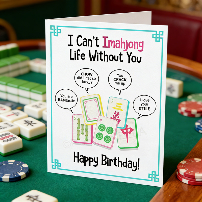 Personalized Mahjong Birthday Card Mah Jong Tiles Gift Greeting Card Punny Greeting Custom Text Gift for Mahjong Player