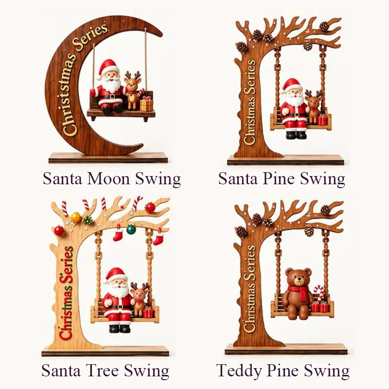 Wooden Santa Swing Shelf Ornament Cute Reindeer Gift Desk Christmas Series Holiday Decor Figurine