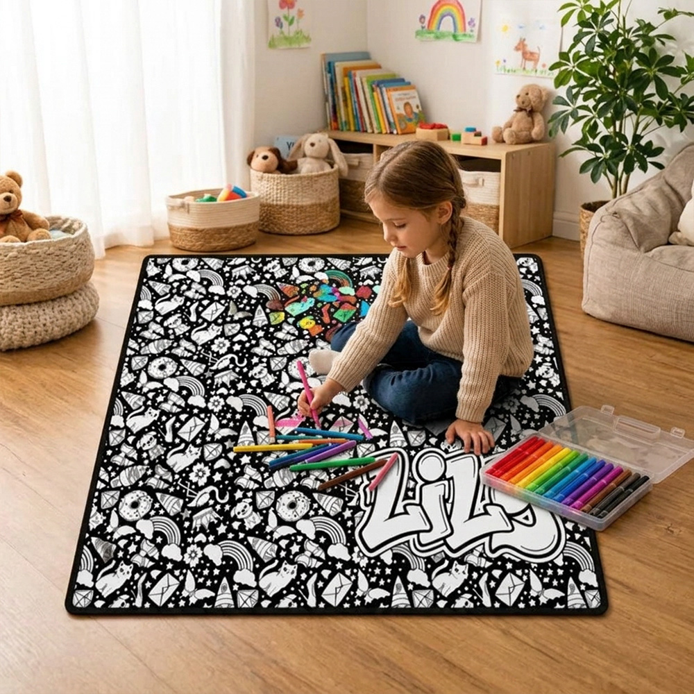 Personalized Doodle Art Blanket With Custom Name Blanket White Graffiti Kids Playroom Bedroom Blanket Fun
