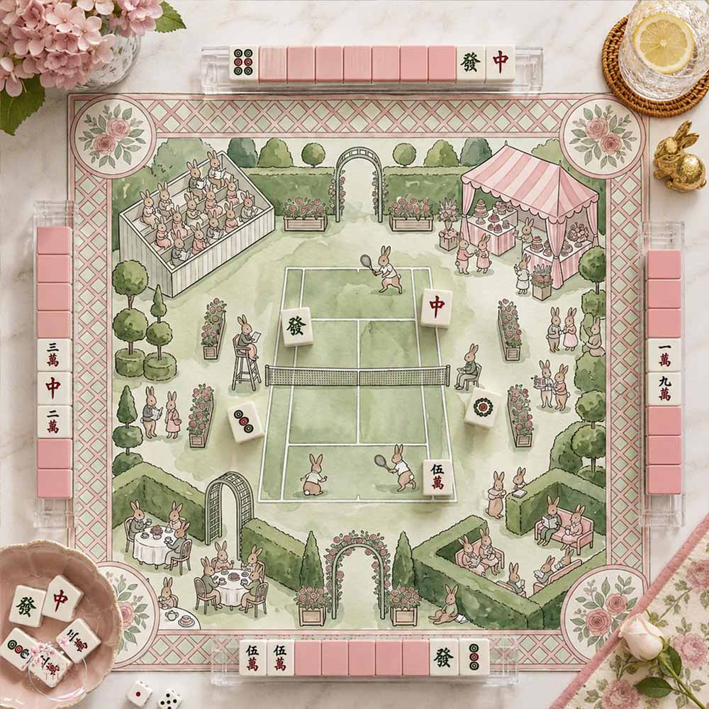 The Bunny Tennis Club Mahjong Mat Garden Party Neoprene Game Mat