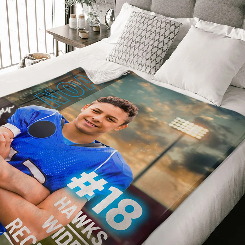 Personalized Football Blanket with Custom Name, Number, Team, and Photo Design