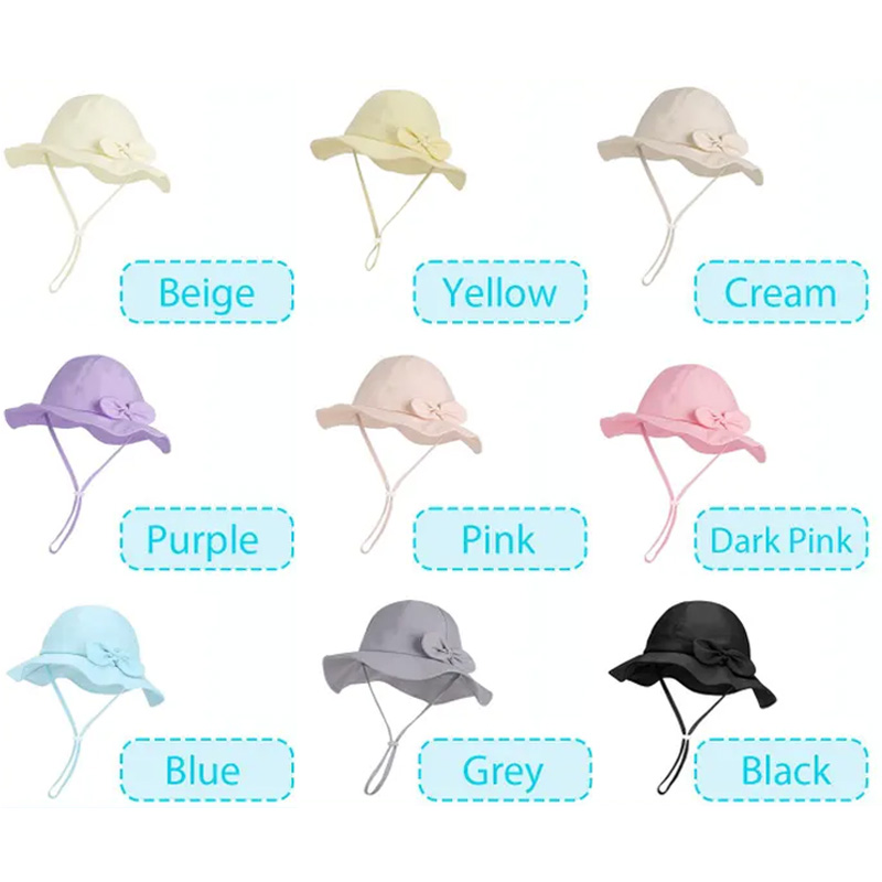 Personalized Embroidered Name Pastel Bucket Style Beach Pool Protection Adjustable Wide Brim Kids Sun Hat With Bow