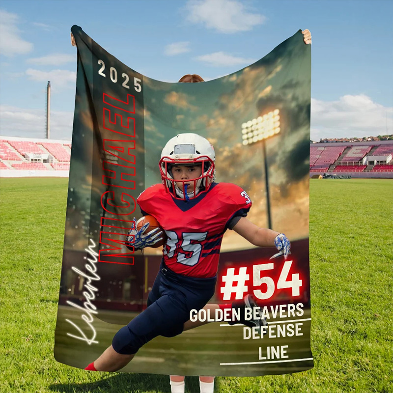 Personalized Football Blanket with Custom Name, Number, Team, and Photo Design Sale-megacustom