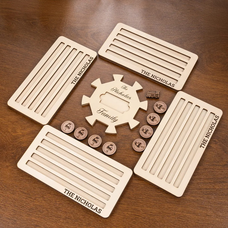 Personalized Wooden Mexican Train Domino Hub & Holder Engraved Basswood Set 11 or 15 Holder Gift for Family