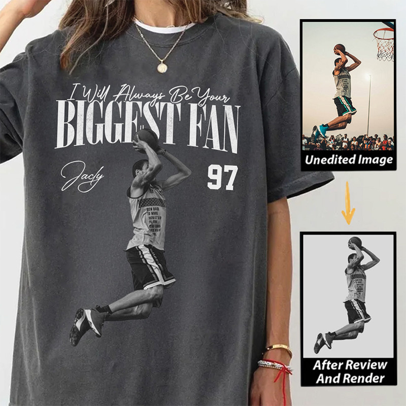 Personalized "My Heart Is on That Field" Washed T-Shirt with Custom Basketball Player Photo and Detail For Sport Fans